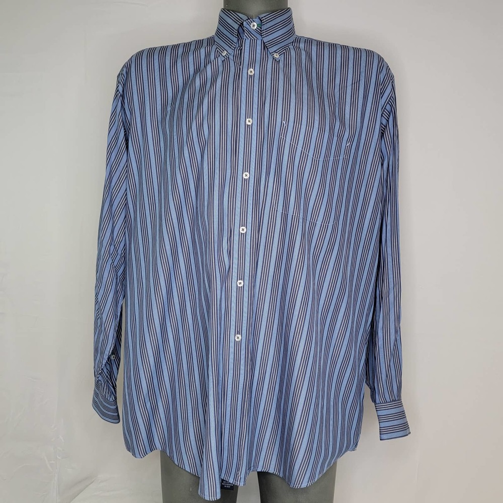 EUC Tommy Hilfiger Y2K TLC Lifetime Vertical Striped Blue Button Down Shirt XL